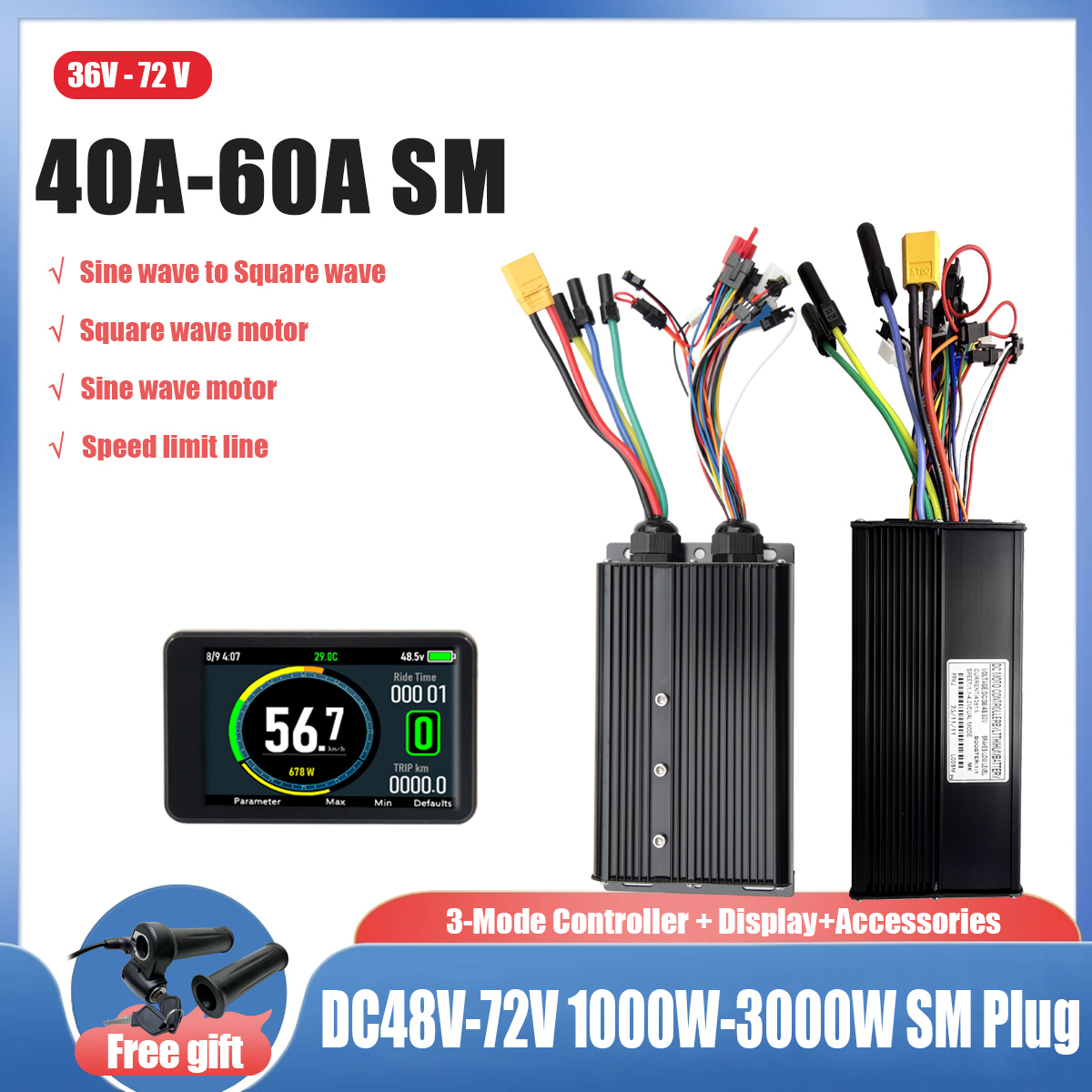 Ebike Conversion Kit 72V 3000W - 전기 자전거용 사인파에서 사각파 변환기 40A/45A/60A