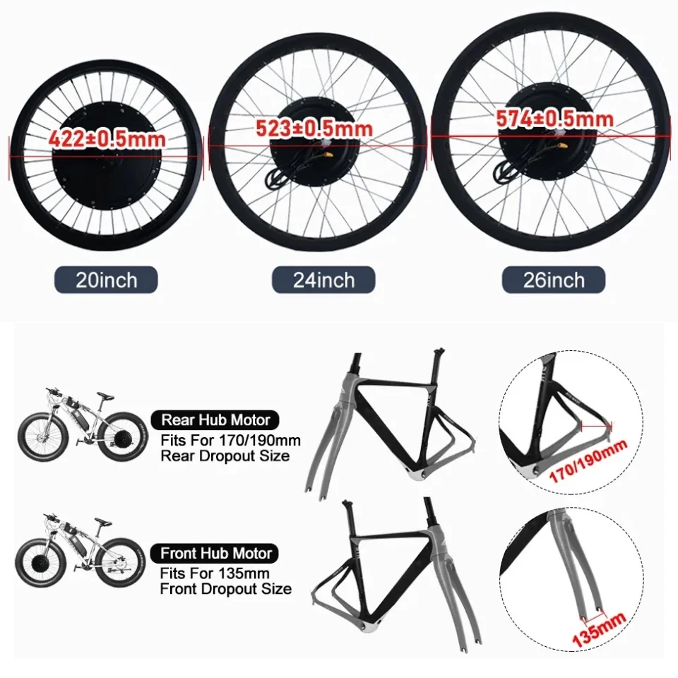72V 3000W 전기 자전거용 스노우 바이크 개조 키 - Fat Tire Ebike Conversion Kit 2000W 리뷰 및 가격